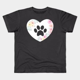 Heart Dog Paw Flowers Kids T-Shirt